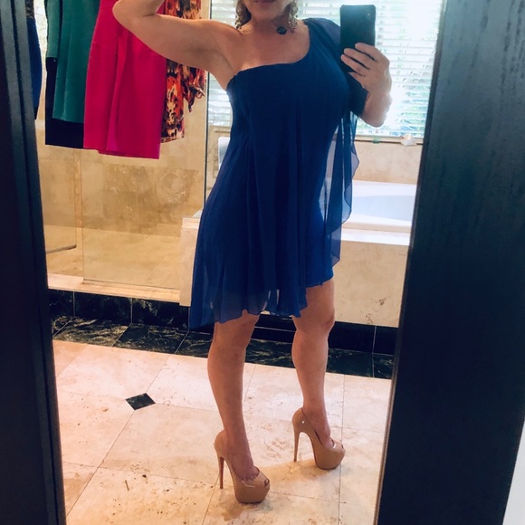 Alice and Olivia Cobalt Silk Overlay Bodycon Dress - Picture 3 of 8